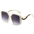 Oversized square sunglasses in ivory white with tortoiseshell and gold metal temples - Regular / White Frame Gray Lens
