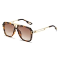 Lunettes de soleil aviateur écaille avec double pont doré et branches ajourées - Monture Léopard Verres Marron Dégradés