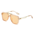 Lunettes de soleil carrées rétro avec verres ambre orange et monture dorée - Monture Champagne Verres Champagne