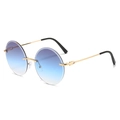 Classic round rimless sunglasses with blue gradient lenses and golden metal temples - Gold Frame Grey Blue Lens