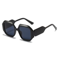 Modern oversized hexagonal sunglasses with thick black frames and dark lenses on white background - Black Frame Black Grey Lens