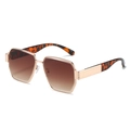 Oversized square metal sunglasses with gold frame, brown gradient lenses and tortoise temples - Gold Frame Gradient Tea Lens