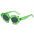 Trendy flower shaped cat eye sunglasses with translucent green frames and grey lenses - Green Frame Grey Lens
