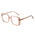 Transparent light amber TR90 large square frame anti-blue light glasses shown at a 45-degree angle - Brown Frame
