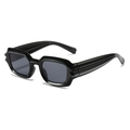 Cyberpunk square black sunglasses with textured wavy temples and dark lenses - Black Frame Grey Lens