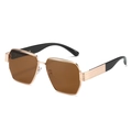 Golden geometric square sunglasses with brown lenses and black temple tips - Gold Frame Brown Lens
