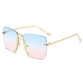 Modern oversized rimless sunglasses with gold frame and gradient blue-pink lenses - Gold Frame Gradient Blue Pink Lens