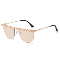 Lunettes de soleil demi-cerclées avec verres roses et monture dorée sertie de cristaux - Monture Dorée Verre Thé Clair