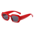 Cyberpunk square sunglasses featuring bold red frames and unique wavy textured temples - Red Frame Grey Lens