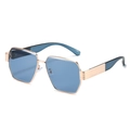 Chic blue rimless square sunglasses with gold metal frame and geometric design - Gold Frame Blue Lenses