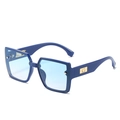 Occhiali da sole squadrati oversize blu scuro con lenti sfumate blu e decorazione dorata - Montatura Blu Lenti Sfumate Blu