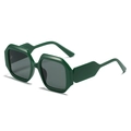 Deep green oversized geometric sunglasses with retro dark grey lenses and chunky temples - Green Frame Grey Lens