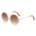 Chic rimless round sunglasses with brown gradient lenses and gold metal frames - Gold Frame Gradient Tea Lens