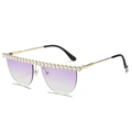Lunettes de soleil sans monture avec verres dégradés violets et cristaux - Cadre Doré Violet Dégradé