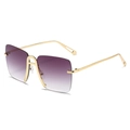 Fashion oversized rimless sunglasses with purple gradient lenses and gold metal frame - Gold Frame Gradient Grey
