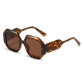 Octagon tortoiseshell sunglasses with dark brown lenses and geometric wave arms - Leopard Frame Brown Lens