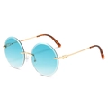 Frameless round sunglasses with blue gradient lenses and golden metal C-shape hinges - Gold Frame Gradient Green