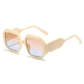 Chic polygonal oversized sunglasses with beige frames and orange-blue gradient lenses - Beige Frame Brown Blue Lens