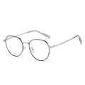 Retro bright silver full frame metal glasses with black edge detail and blue light lens - Black and Silver