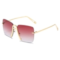 Oversize rimless sunglasses with gold metal frame and red-pink gradient lenses for women - Gold Frame Gradient Red Lenses