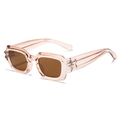 Retro square cyberpunk sunglasses in transparent pink frame with textured wave temples - Tea Frame Tea Lens