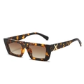 Retro square tortoiseshell sunglasses with brown gradient lenses and gold X-shaped trim - Leopard Frame Gradient Brown Lens