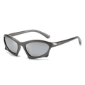 Retro futuristic geometric sunglasses with dark grey metal frames and wing-shaped design - Regular / Gunmetal Frame Silver Mirrored Lenses