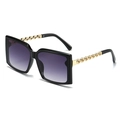 Chic square oversized sunglasses with purple gradient lenses and gold chain-link arms - Regular / Black Frame Double Gray Lens