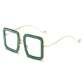 Square green glitter oversized frame glasses with elegant gold wavy metal temples - Green Frame