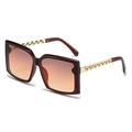 Square burgundy sunglasses with gradient orange lenses and golden chain temple design - Regular / Tea Frame Tea Lens