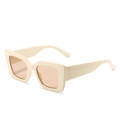 Retro cat-eye square sunglasses with creamy beige thick frames and light brown lenses - Beige Frame Light Tea Lens
