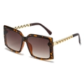 Square tortoiseshell sunglasses with gold chain temples and gradient brown lenses - Regular / Leopard Frame Gradient Brown Lens