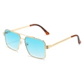 Retro double bridge metal sunglasses with gold frame and light blue gradient lenses - Gold Frame Gradient Green