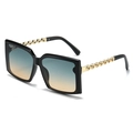 Square black sunglasses with blue-yellow gradient lenses and gold chain-link arms - Regular / Black Frame Green Yellow Lens