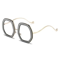 Occhiali oversize poligonali con montatura glitter argento e stanghette dorate - Bianco