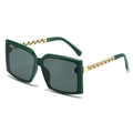 Square dark green sunglasses with gold metal chain temples and grey lenses - Regular / Green Frame Grey Lens