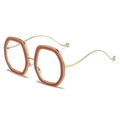 Chic oversized hexagonal glasses with coral red glitter finish and golden metal temples - Brown Frame