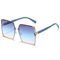 Square gold metal sunglasses with blue gradient lenses and striped temples - Gold Frame Grey Blue Lens