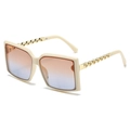 Square cream oversized sunglasses with gradient lenses and gold chain link temples - Regular / Beige Frame Brown Blue Lens