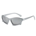 Futuristic silver geometric sunglasses with dark gray lenses in a bold Y2K style - Regular / Silver Frame White Mirror Lens