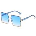 Lunettes de soleil carrées dégradé bleu avec monture dorée et branches rayées - Nouveau Style / Monture dorée standard avec verres dégradés bleus