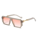 Oversized square sunglasses with translucent grey frame and orange gradient lenses - Grey Frame / Pink Lens