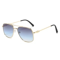 Gafas de sol aviador doradas con lentes degradadas azules y bisagra en C de metal - Montura Dorada Degradado Gris Azul