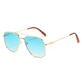 Classic gold double-bridge pilot sunglasses with light blue gradient lenses and tortoiseshell tips - Gold Frame Gradient Green