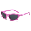 Modern Y2K butterfly style pink geometric sunglasses with dark grey lenses in 45-degree view - Regular / Rose Red Frame Grey Lens