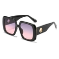 Oversized square sunglasses with purple gradient lenses and gold temple details - Black Frame Grey Pink Lens
