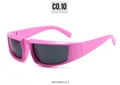 Close-up 45-degree angle of pink wrap-around cycling sunglasses with dark grey lenses - Purple Pink Frame Gray Lens
