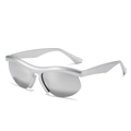 Silver semi-rimless sports sunglasses with futuristic metallic frames and mirrored lenses - Regular / Standard (Incl. 13% Tax) Silver Frame Silver Mirror Lenses