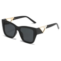 Square sunglasses with black frame and oversized gold triangle metal decor on temples - Black Frame Grey Lens