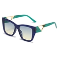 Fashion square sunglasses with blue and green frame, gradient lenses and gold metal accents - Blue Frame Grey Yellow Lens
